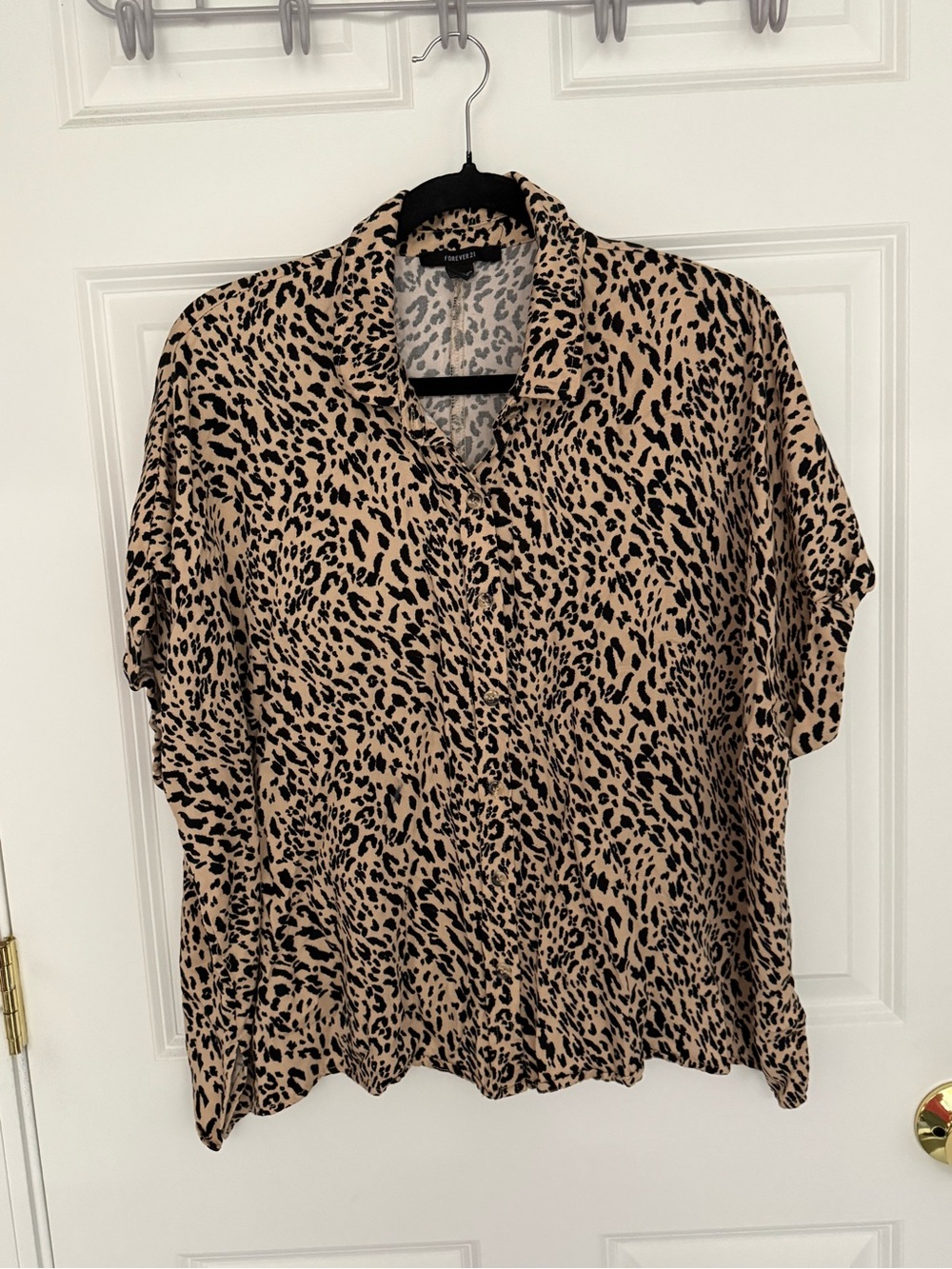 Forever 21 Beige and Black Leopard Button-Down Shirt
